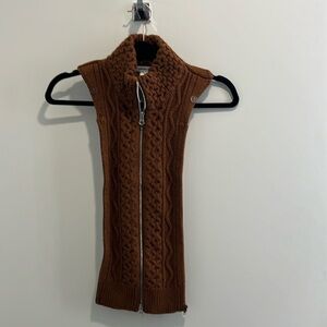 Veronica Beard Brown Cable Knit Zip Scarf